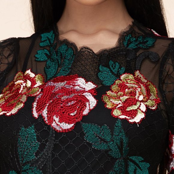 H.P. ⭐NWT -ELEGANT EMBROIDERED FLORAL LACE DRESS - Picture 6 of 8